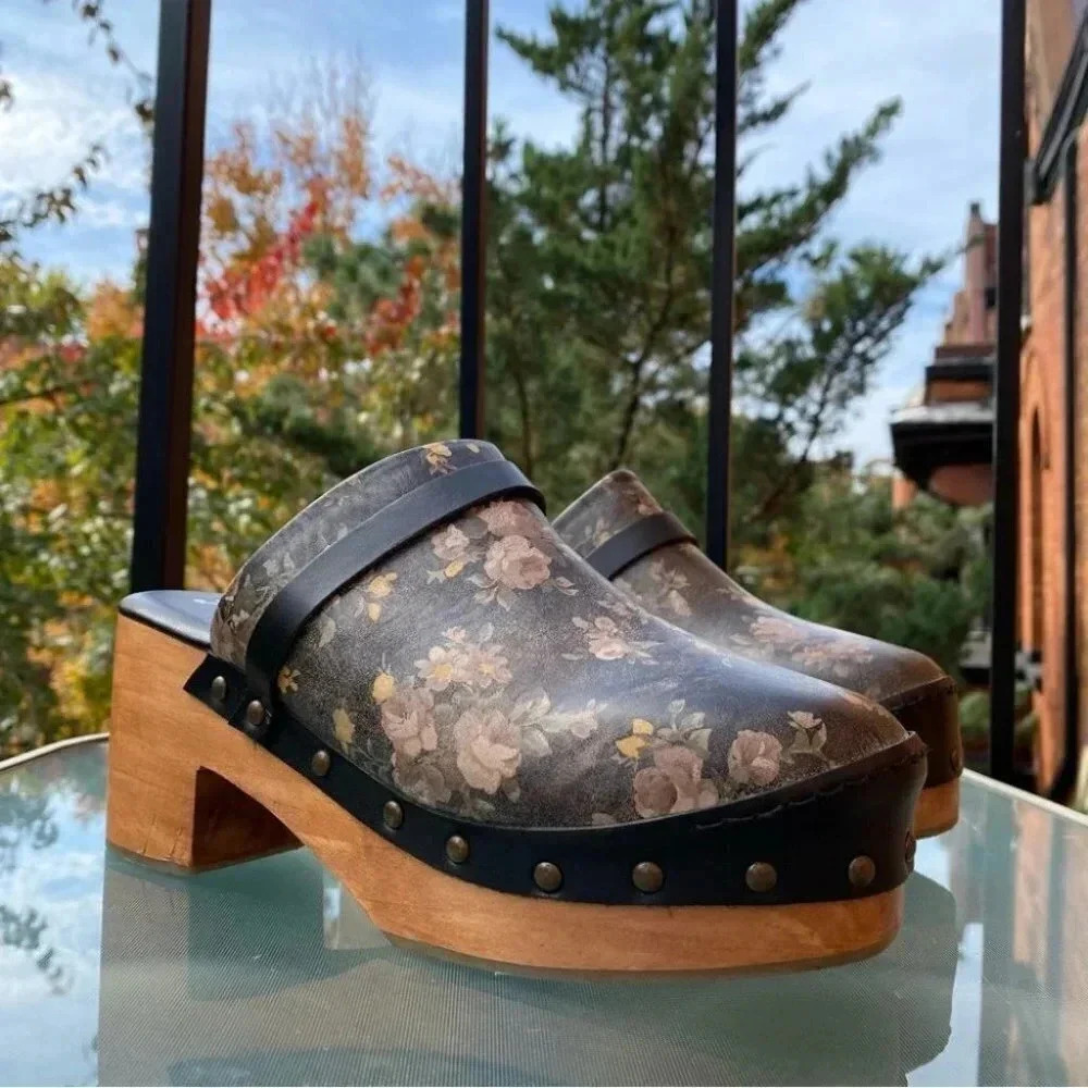 New Free People Calabasas Floral Wooden Clogs Black Womens 7 - Picture 15 of 15